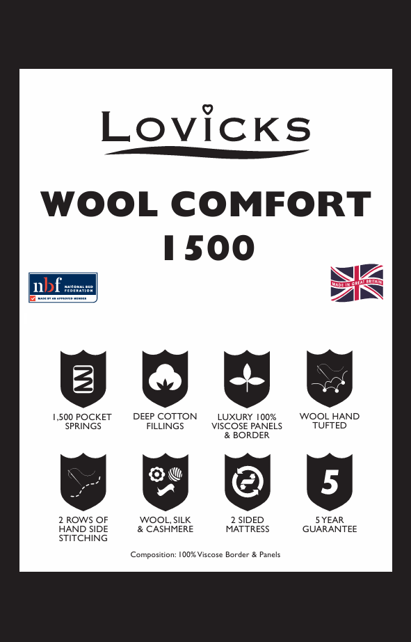 Lovicks Wool Comfort 1500 Pocket Sprung Range
